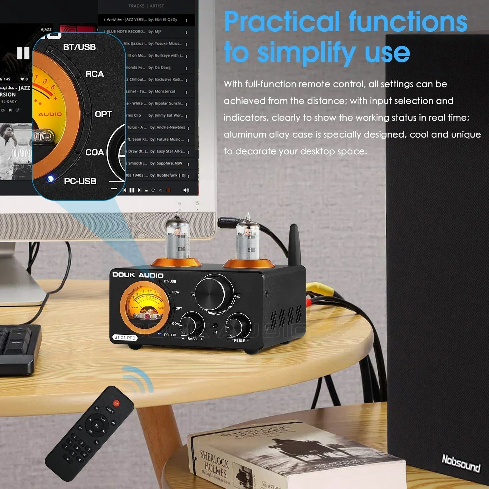 Amplificador Nobsound HiFi Válvulas Bluetooth 5.0 | USB DAC | COAX/OPT | 100W+100W | Vú Metro | Hogar - Firu Total Sales