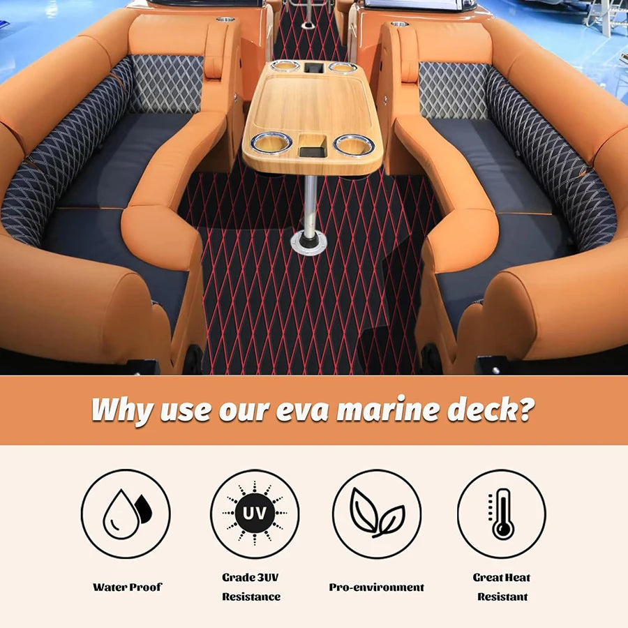 EVA Foam Boat Flooring, Adhesive Backing, Diamond Sea Deck Carpet, Marine Non-Slip Sheet, Kayak Yacht, SwimPool, 2400x900x6mm