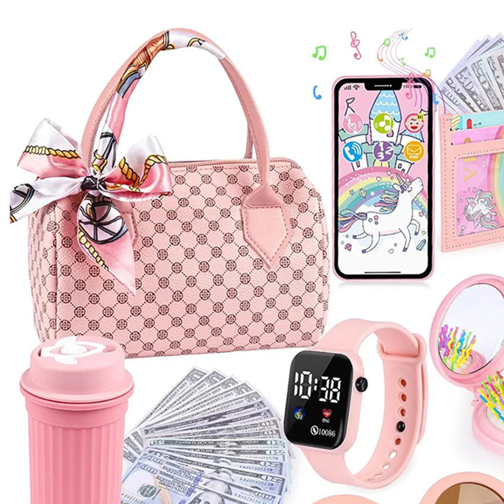 32pcs/set Girls Play Purse Toy Set Fun Children Makeup Kit Pretend Play Purse with Accessories Stylish Princess Gifts for Girls