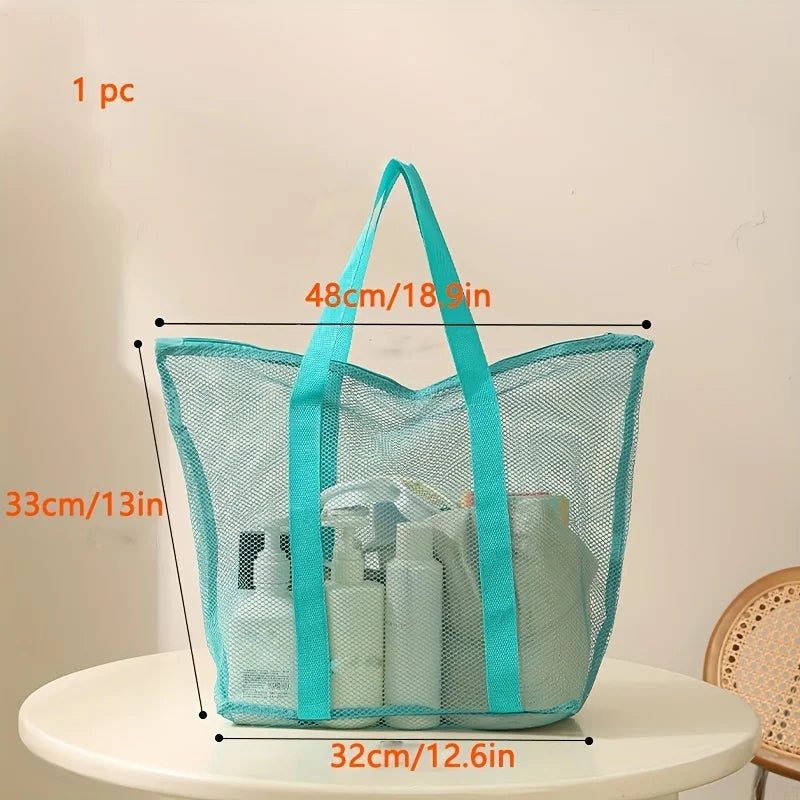 Mesh beach bag, one shoulder mesh shower, fitness, swimming bag, large capacity handheld travel cosmetics storage bag