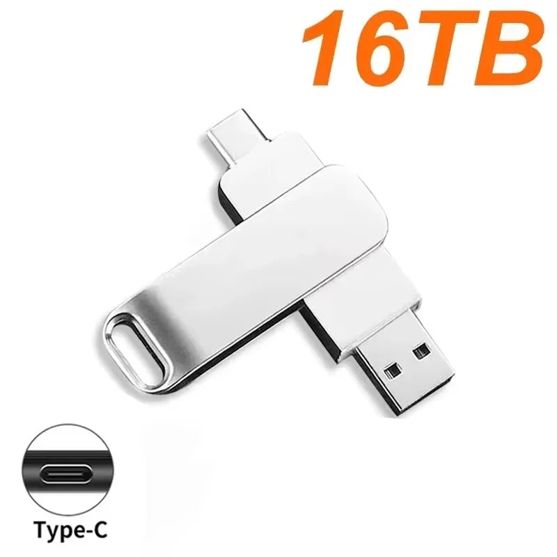 USB 3.2 Gen 1 Type‑C Dual Interface Metal Flash Drive, High‑Speed Waterproof Pen Drive for PC Laptop, 4TB 8TB 16TB Storage