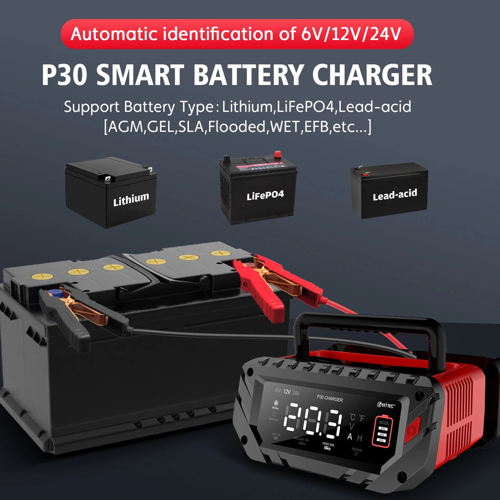 Cargador Inteligente de Batería de Auto 12V 30A | LCD | LiFePO4 y Ácido-Plomo 🔋