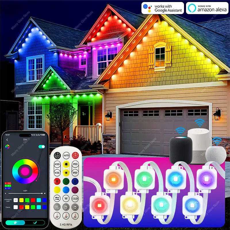 Luces Alero Exterior MIMIRGB 60m | 120LEDs RGBIC | IP67 | Alexa | Halloween y Navidad | Casa Completa - Firu Total Sales