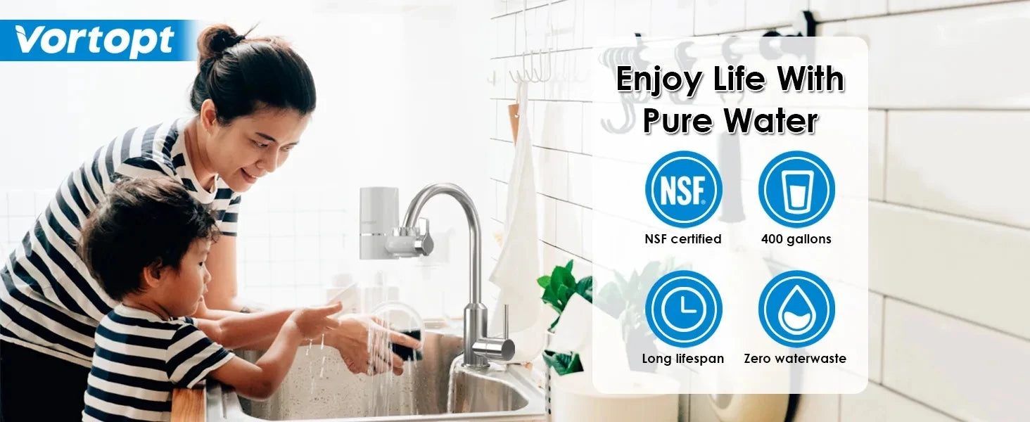 Vortopt Faucet Water Filter NSF International Certified, a set of 5pcs filter cartridges for purifying 400 gallons of water