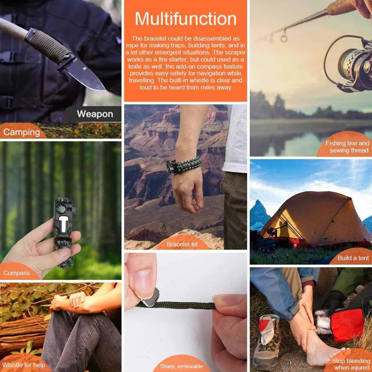 Outdoor Supplies Camping Emergency Equipment Camping Survival Tool Set Multifunctional SelfDefense Supplies First Aid Kits