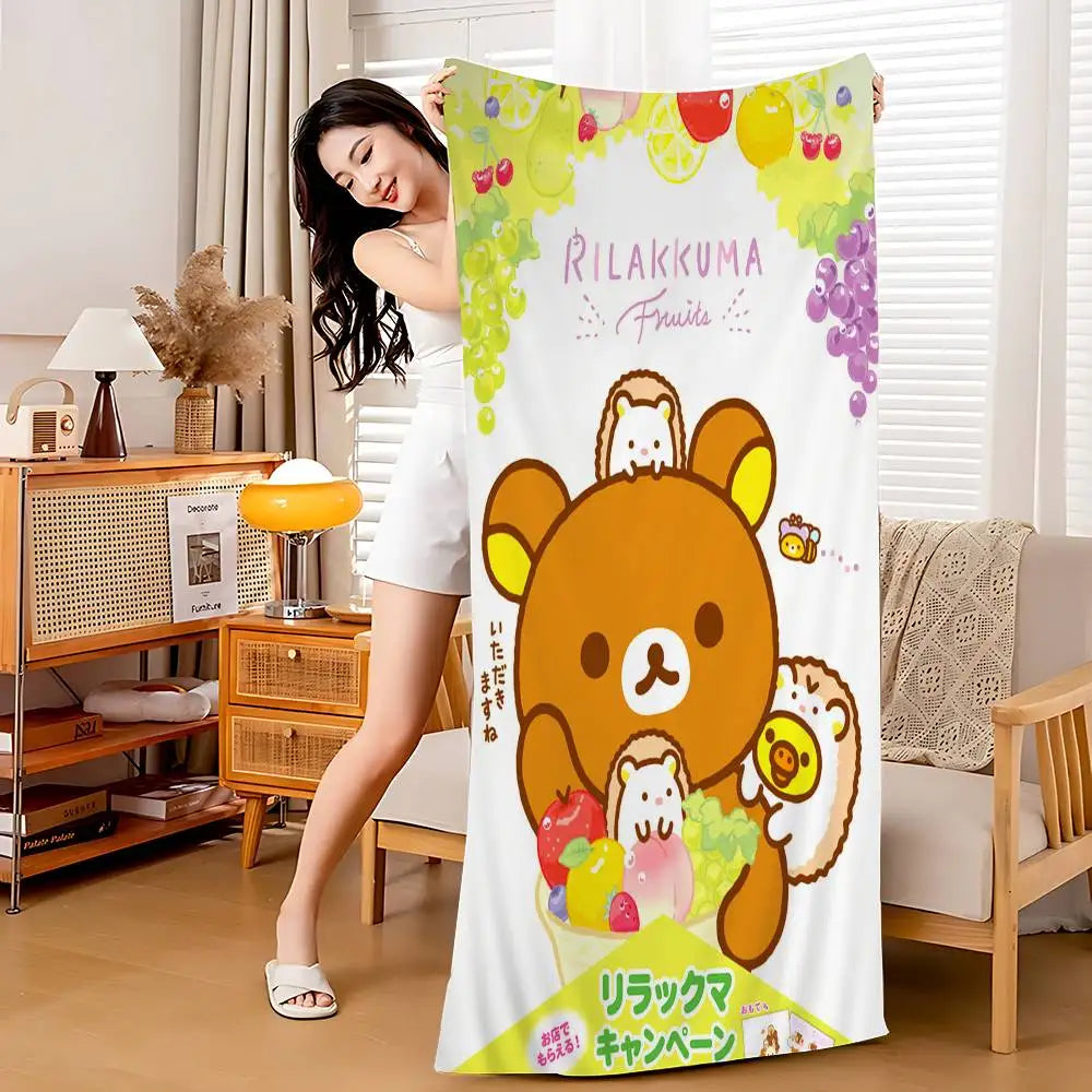 Japan Cute Cartoon R-ilakkuma Beach Towel Colorful Bath Towels For Girl Microfiber Quick Dry Custom Sand Free Beach Yoga Gym