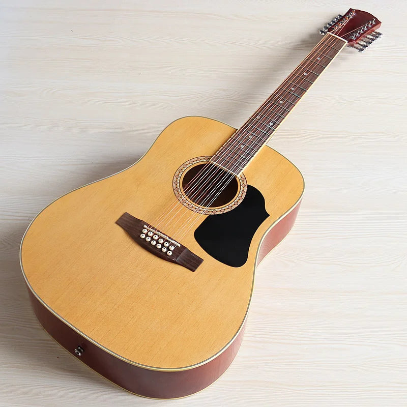 Guitarra Acústica de 12 Cuerdas 41" | Madera Spruce | Diseño Folk | Negro y Natural 🎸