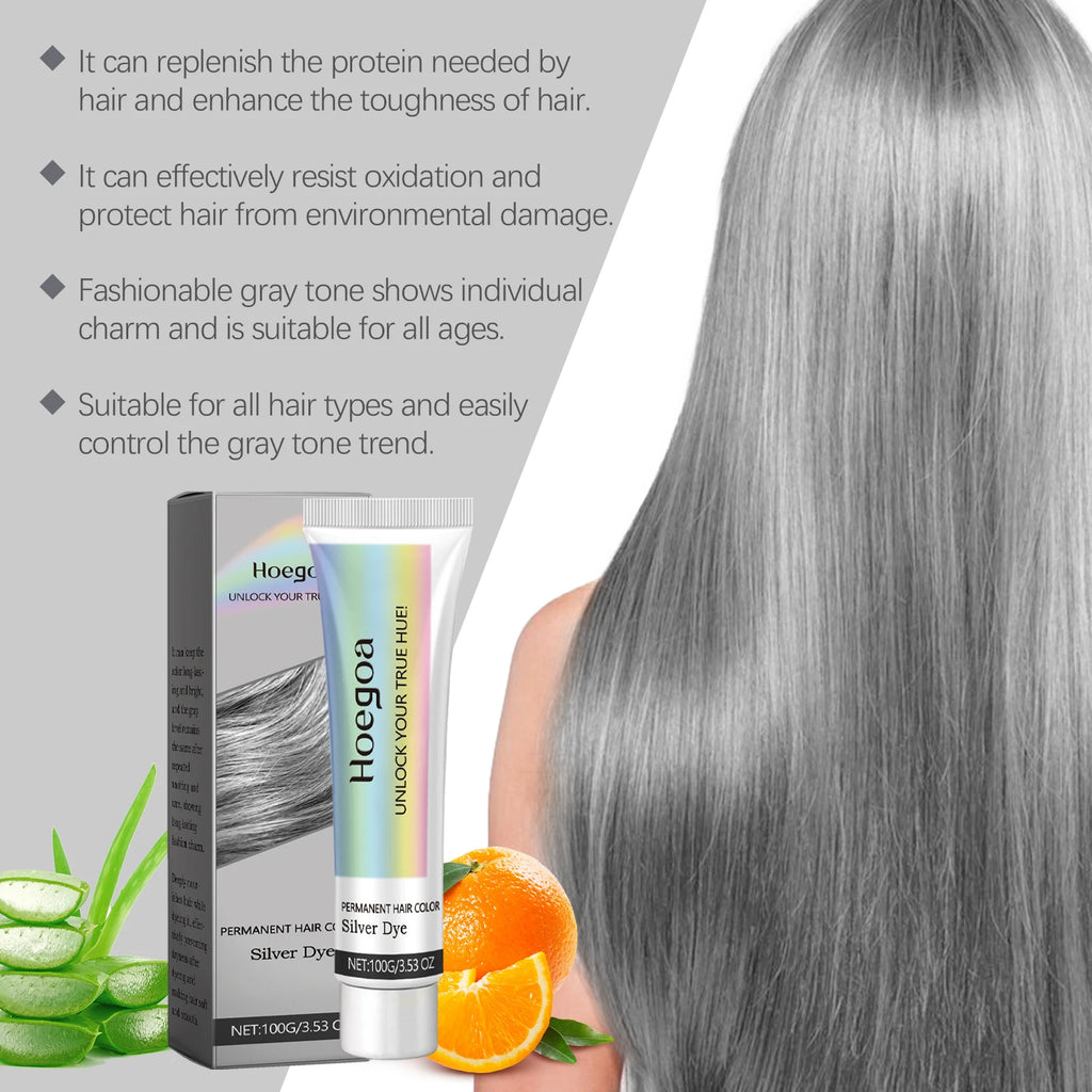 Long Lasting Hair Dye Cream Unisex Permanent Professional Covering Nourishing Non Irritating for Women Men Silver Color Hair Dye