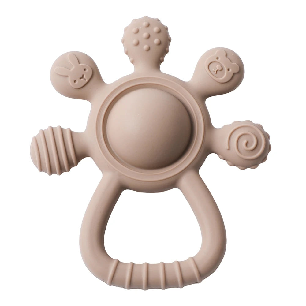BPA Free Silicone Baby Teether — Sensory Rattle + Hand Bell | 0-12 Months