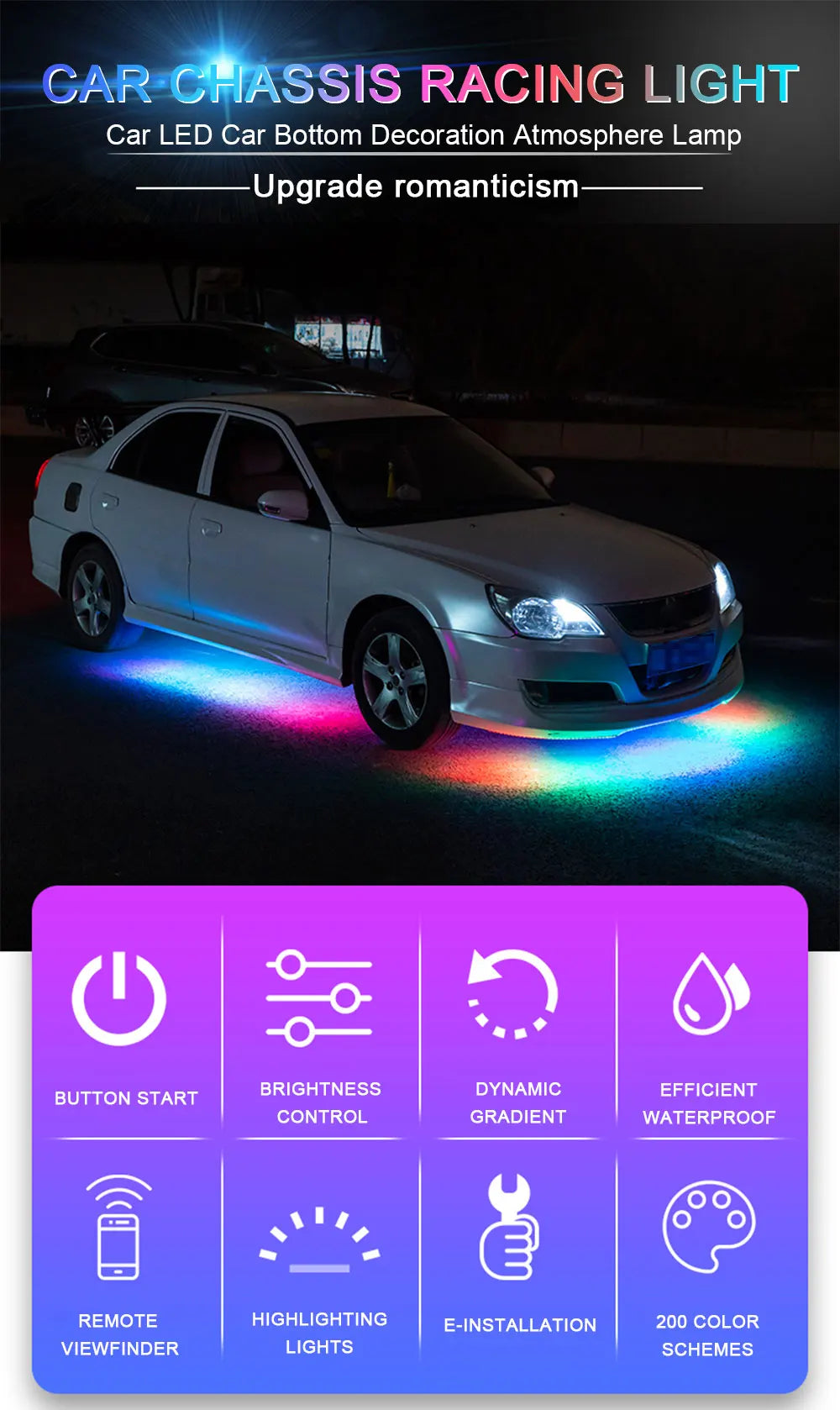 KEVANLY Luces LED RGB Auto 12V | Control por APP | Underglow | Ambiente y Decoración | Silicona | Universal