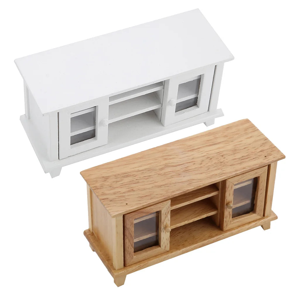 1/12 Scale Dollhouse Storage TV Cabinet Model Miniature Mini Wooden Furniture Children Gift