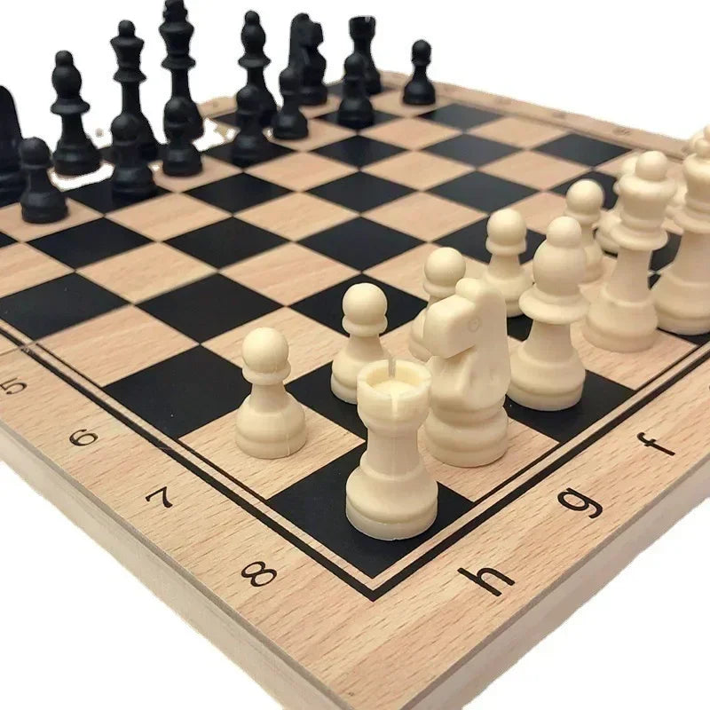 3in 1 Portable Travel Chess Checker Backgammon, Folding Storage Wooden Chess Set, International Checkers Board Game Kids Adults