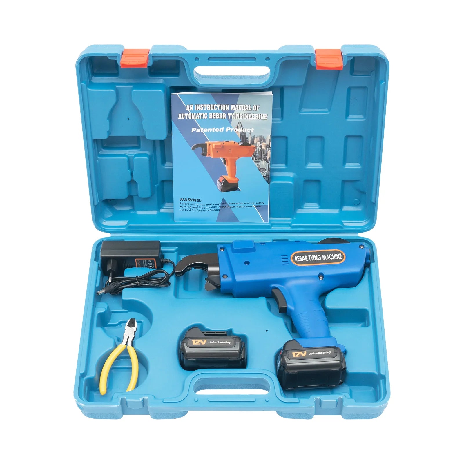 8mm-34mm Automatic Rebar Tier Binding Machine 12V 4500mAh Electric Handheld Rebar Tying Machine Wire Pliers Tool Kit w/Batteries