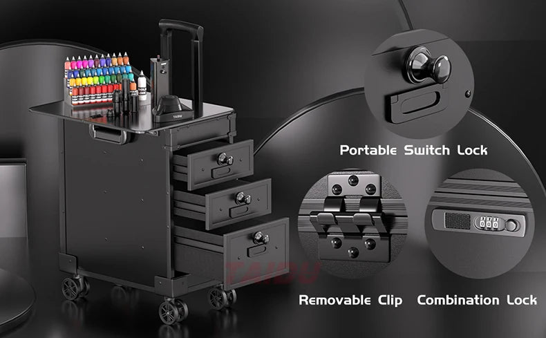 TAIDU Suitcase Tattoo With Three Drawers Luggage Case Composite PU ABS Traveling Case Large Storage Space Tattoo Equipment