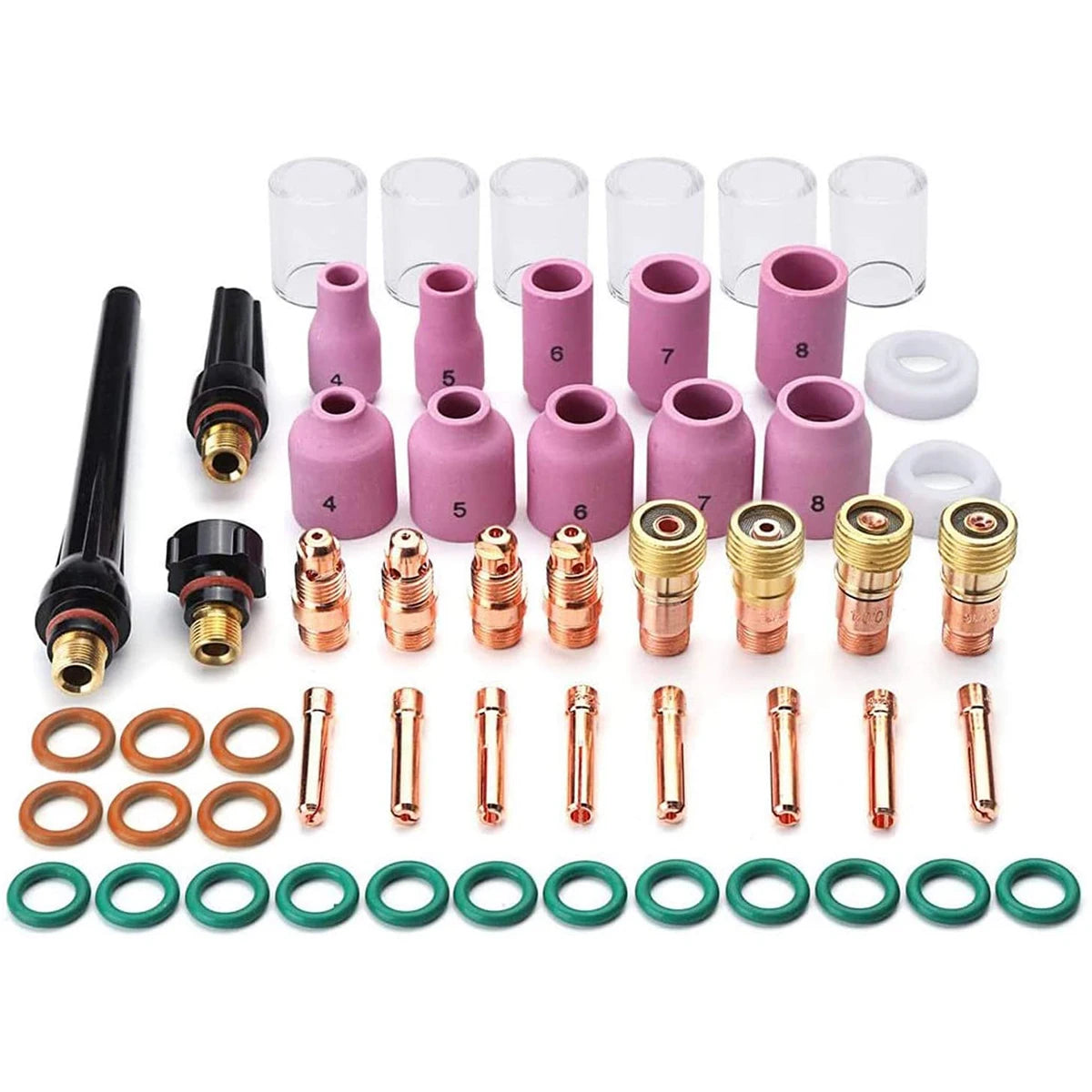 55pcs TIG Welding Torch Nozzle Ring Cover Gas Lens Glass Cup Kit TIG WP-17/18/26 High Temperature Durable Practical Accessories