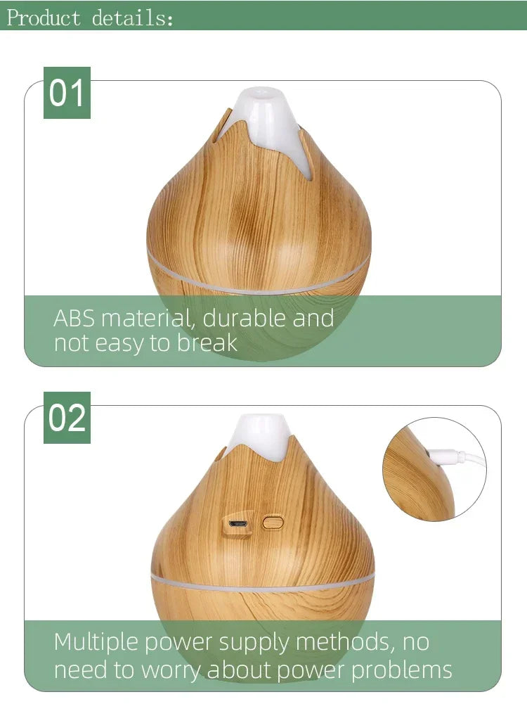 Difusor Aromaterapia 350ml Veta de Madera | Control Remoto | LED 7 Colores 🌿