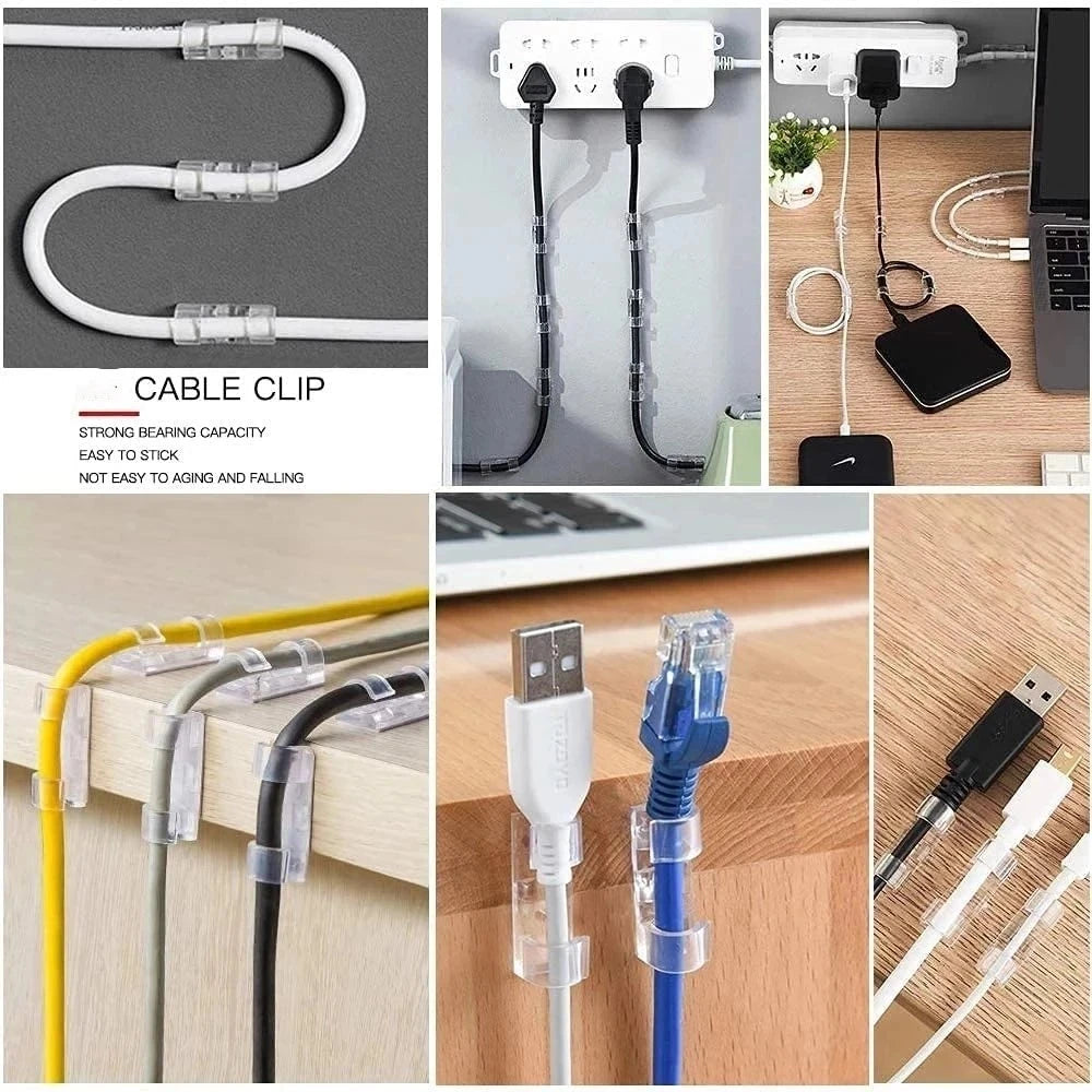 5-60Pcs Cable Clips Organizer Drop Wire Holder Cord Management Self-Adhesive Desk Tidy Cable Manager Fixed Clamp Wire Winder