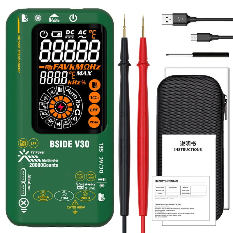 BSIDE NEW Digital Multimeter 20000counts Smart Infrared Temperature Tester T-RMS 1500V DC AC Voltage Rechargeable Multiteter DMM