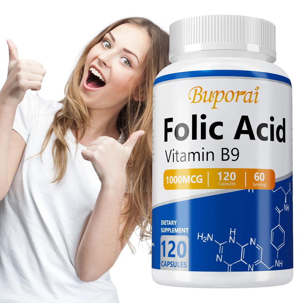 Folic Acid - Brain and Digestive Function, Liver Support, and Healthy Nervous System - 120 Capsules