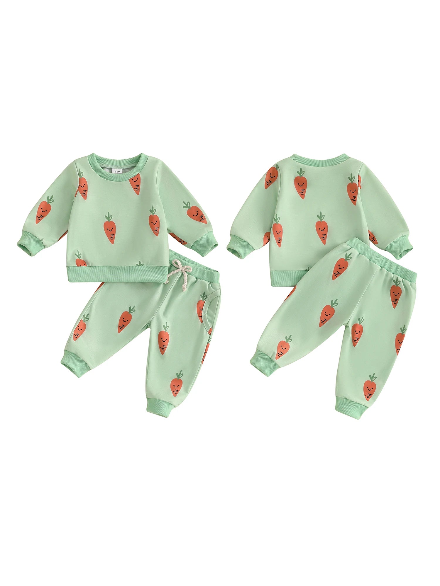 Cute Bunny Print Hooded Sweatshirt with Cozy Jogger Pants 2-Piece Outfit for Toddler Girls and Boys - Firu Total Sales