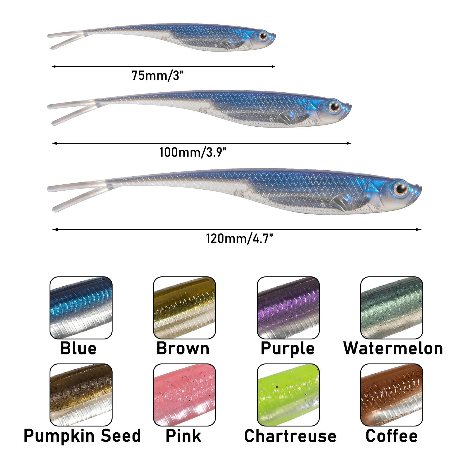 Dr.Fish 5/6 Piezas Señuelo Silicona | Cola Bifurcada | Drop Shot | Bass, Trucha y Lucio | Weedless - Firu Total Sales