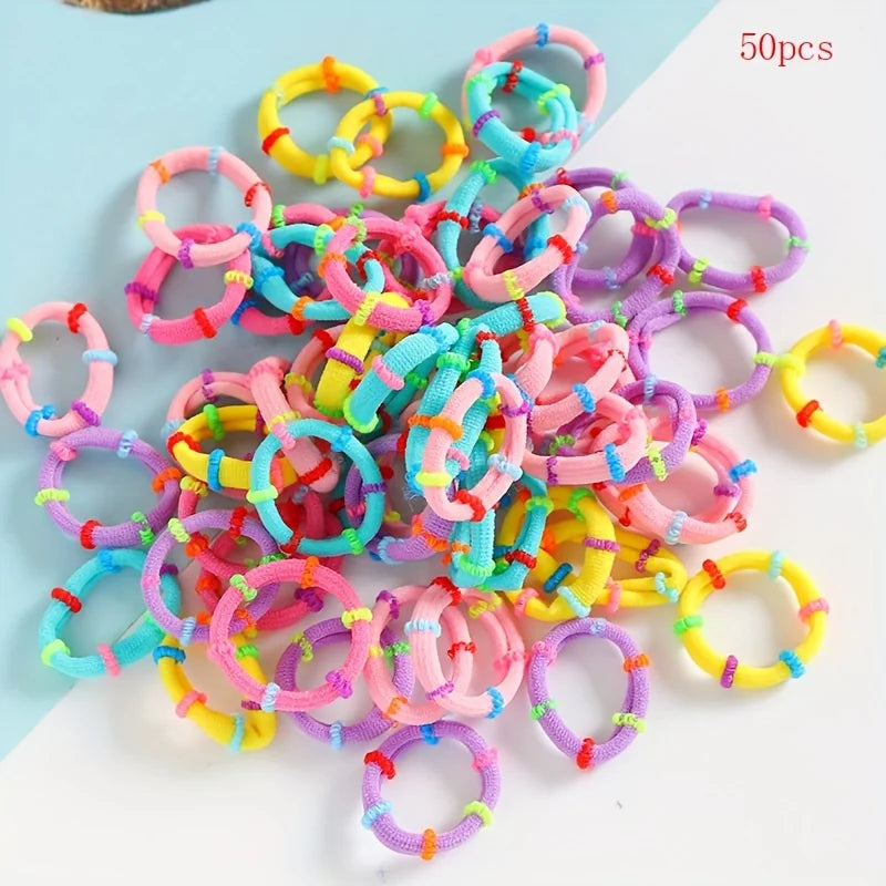50 Pieces of Colorful Elastic Headband Set Bamboo Style Children's Hair Rope Simple Style Ponytail Suitable For Women And Girls