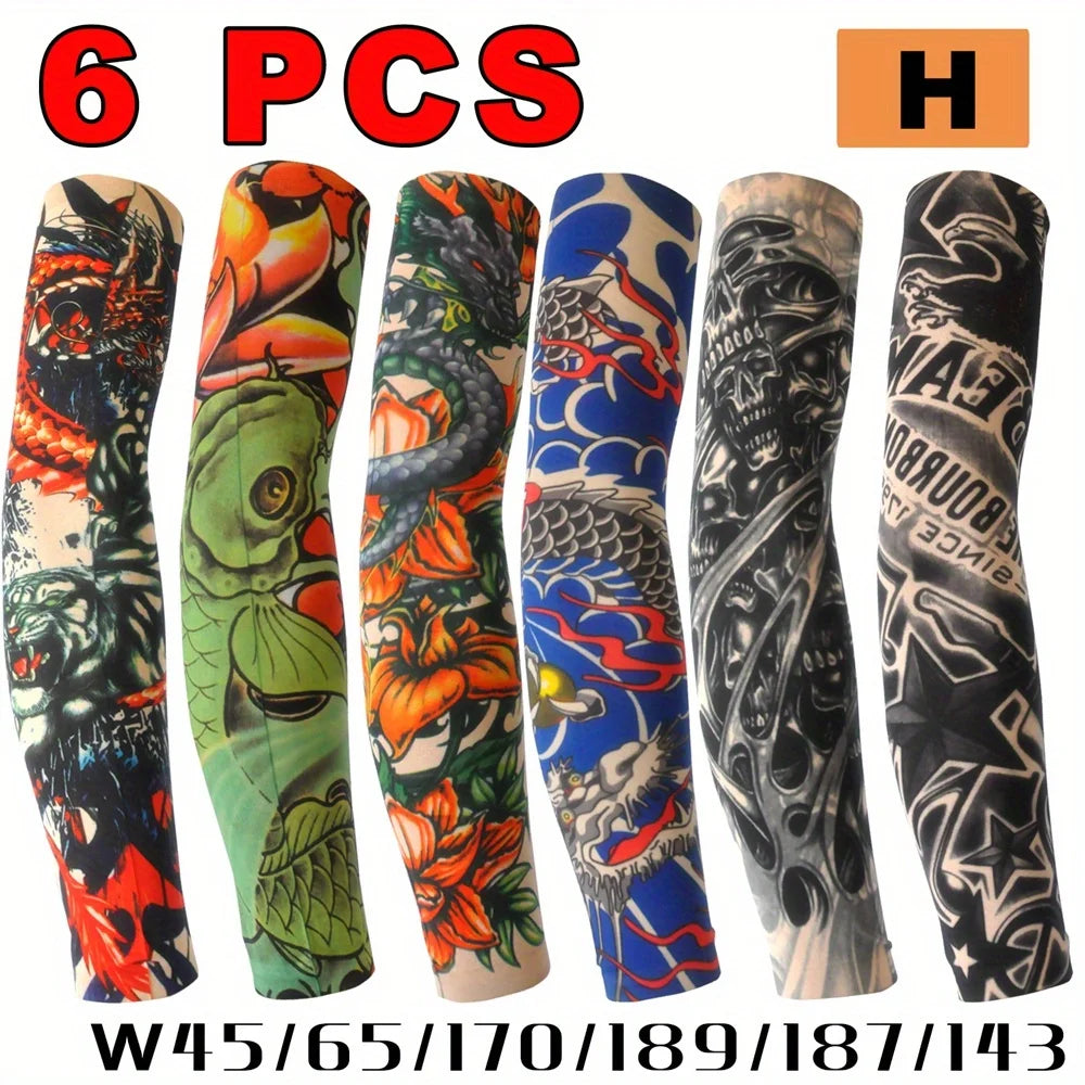 6Pcs Summer Thin Ice Slide Fiber Tattoo Arm Sleeve - Unisex Wear Resistant Cooling Arm Guard