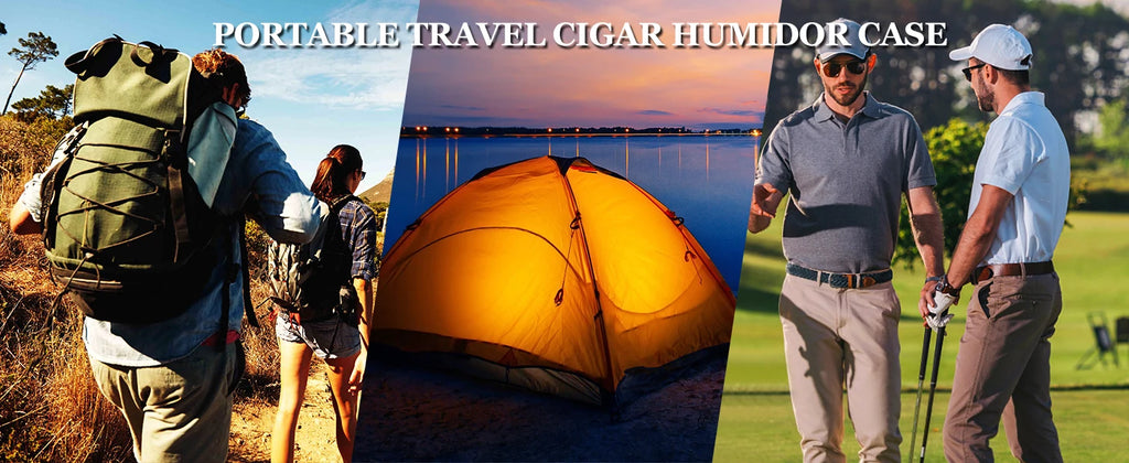 Travel Humidor Cigar Case&Cigar Lighter,Leather Cigar Case with Cedar Wood Tray,Hygrometer,Humidifier,Cigar Accessories for Men
