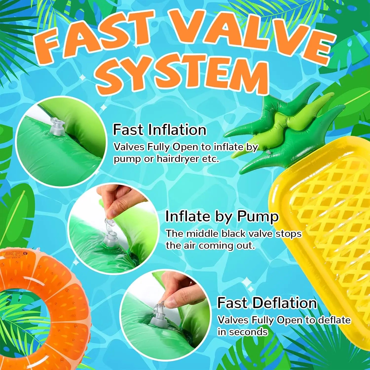 10 Pcs Inflatable Pool Floats Include 3 Swim Tubes Rings 6 Large Inflatable Pool Noodles and Pineapple Pool Raft Floats for Swim
