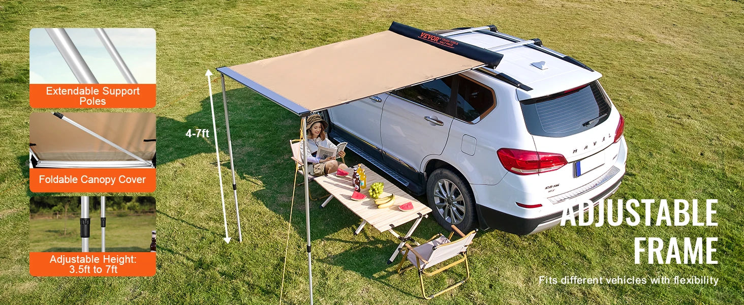 SucceBuy Vehicle Awning  Retractable Car Side Awning Car Awning with Waterproof Storage Bag  Suitable for Truck SUV Van Campers