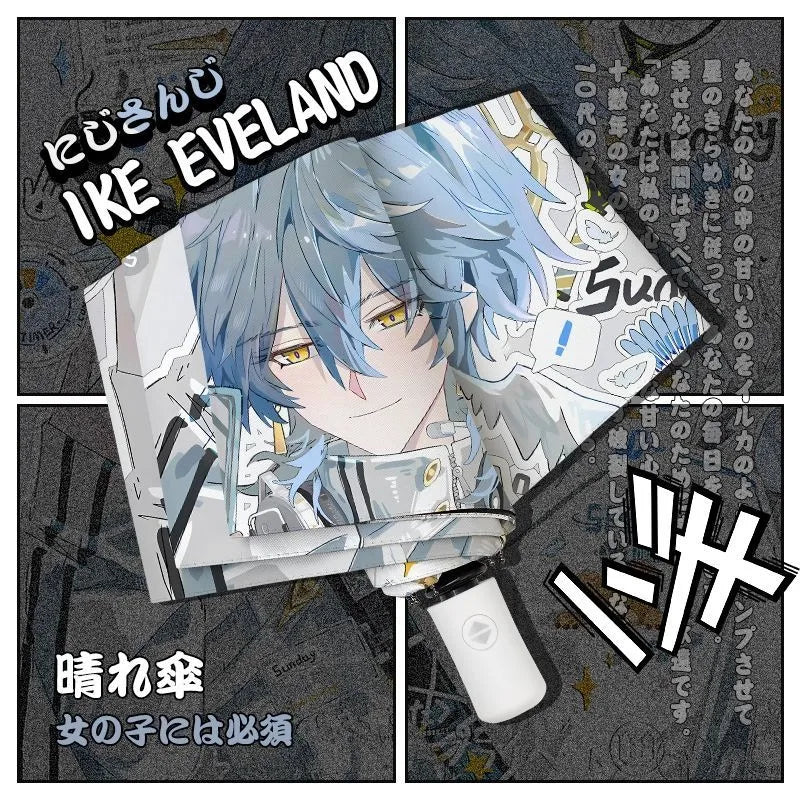 White Blue Honkai: Star Rail Anime popular Cosplay,Windproof Anti-UV,Automatic Rain Compact Umbrella for Woman Girl kids child