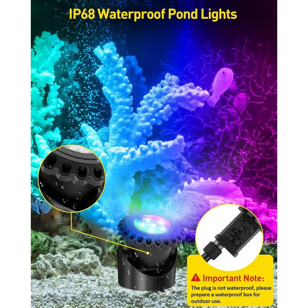 LED Pond Lights Underwater, Color Changing Submersible ountain Lights with APP Control, Waterproo Spotlight with 16 Million Col,