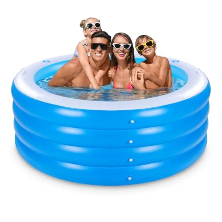Inflatable Pool with SeatingFour-Tier 72 x 27 Inflatable Swimming Pool with Drink Holder Handles Summer Family Water Park Backy