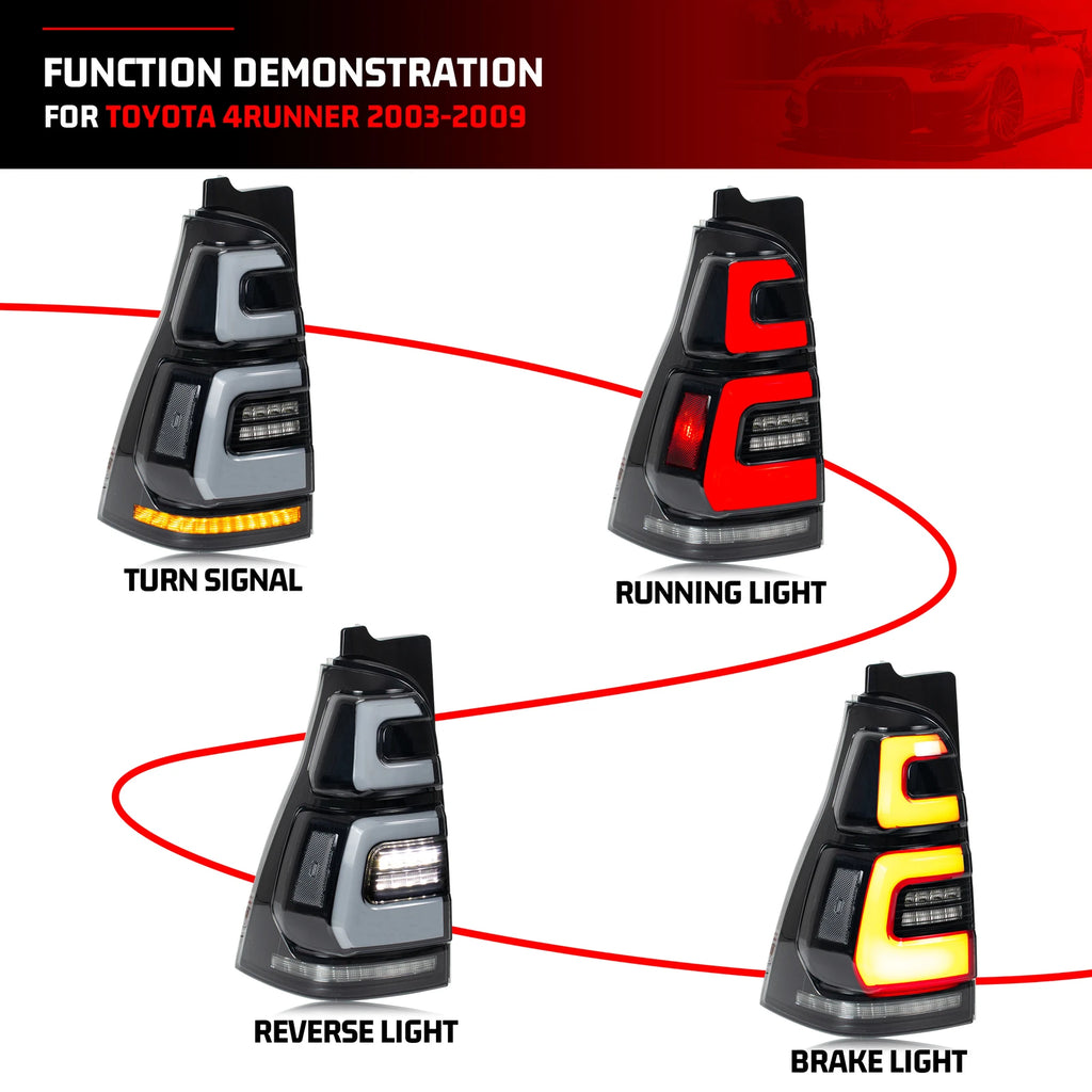 LED Tail Lights for Toyota 4Runner 2003-2009 4th Gen TRD SR5 Start-up Animation Sequential Turn Signal Rear Lamps Assembly