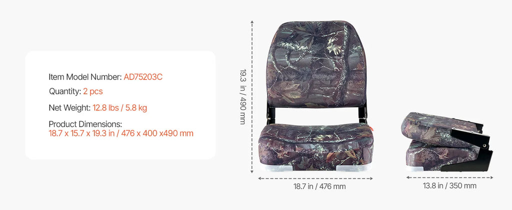 SucceBuy Boat Seat Low Backrest Folding Fishing Seat w/ Thickened Sponge Cushion&PU Polyester Fabric PP Frame Flip Up Boat Seat