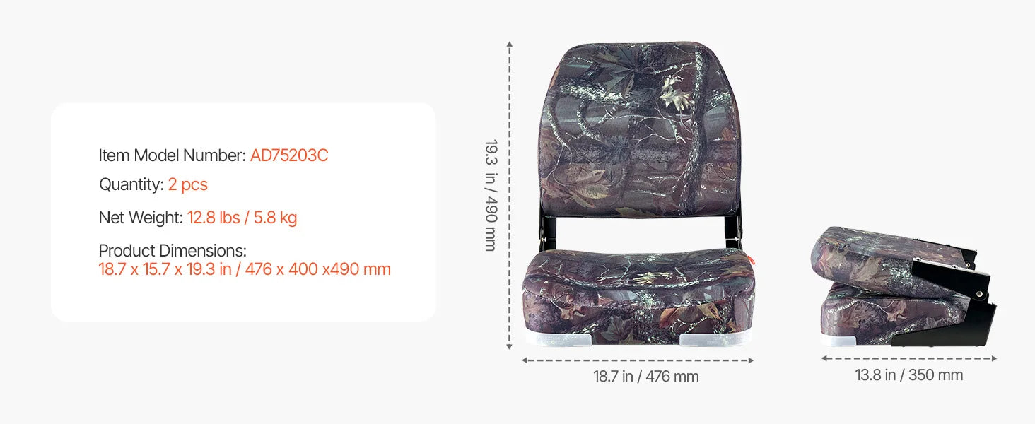 SucceBuy Boat Seat Low Backrest Folding Fishing Seat w/ Thickened Sponge Cushion&PU Polyester Fabric PP Frame Flip Up Boat Seat