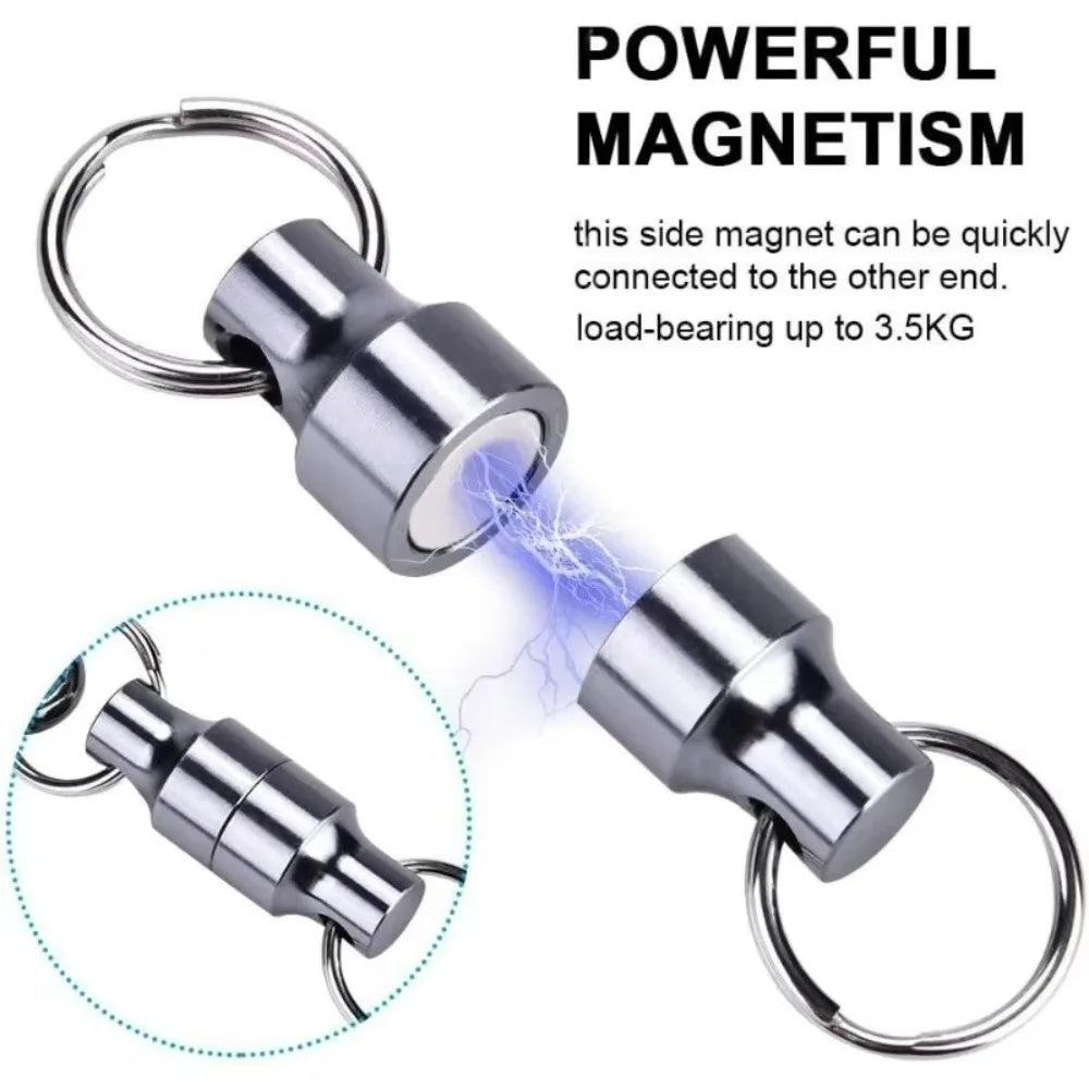 6/1Pairs Magnetic Mini Keychains Double Loops Hook Carbon Steel Anti-loss Car Keys Necklace Hanging Holders Magnets Storage Tool