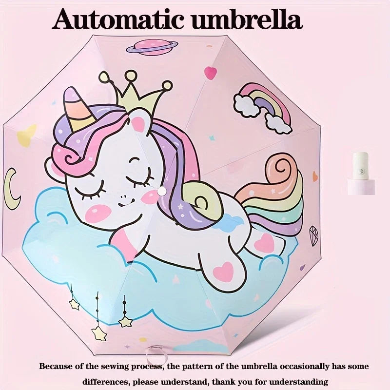 Automatic Umbrella Pink Unicorn Princess Crown Umbrella,Windproof Folding Umbrellas,Reflective Stripe Design Umbrella，No Rebound