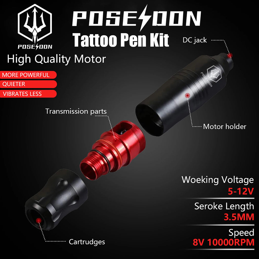 Tattoo Kit POSEIDON New Memory Tattoo Pen Kit For Permanent Makeup Tattoo Machine Wireless Tattoo Power Supply Tattoo Gun Kit