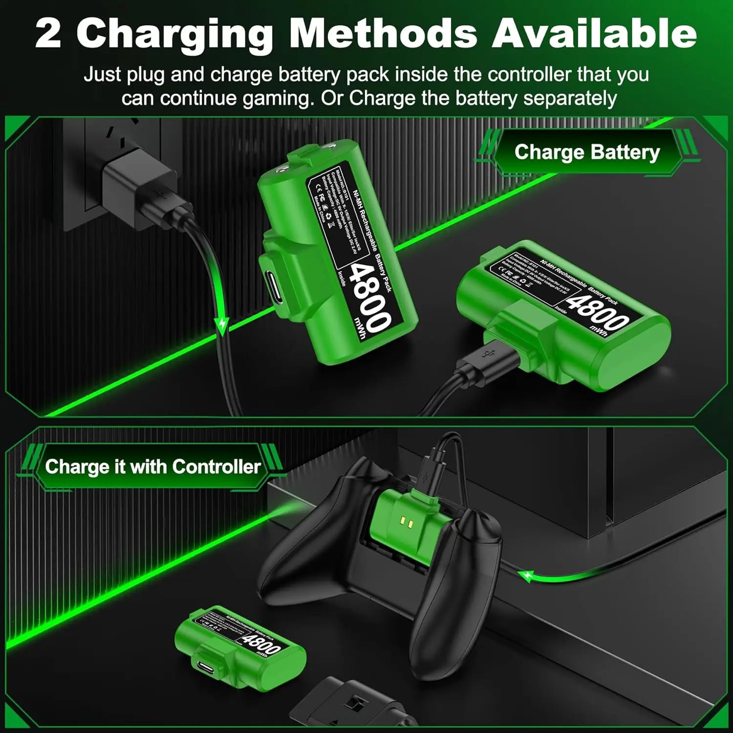BEBONCOOL Batería Recargable NI-MH + Cable USB-C | Control Xbox One X/S/Elite | Juega y Carga