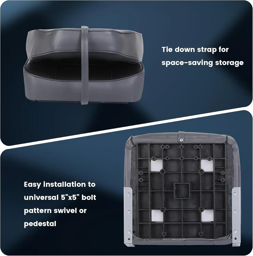 2 Pack Folding Boat Seats, High Back Fishing Boat Seat, Comfortable Boat Chairs with Thick Sponge Padding and Hinge, Dark grey