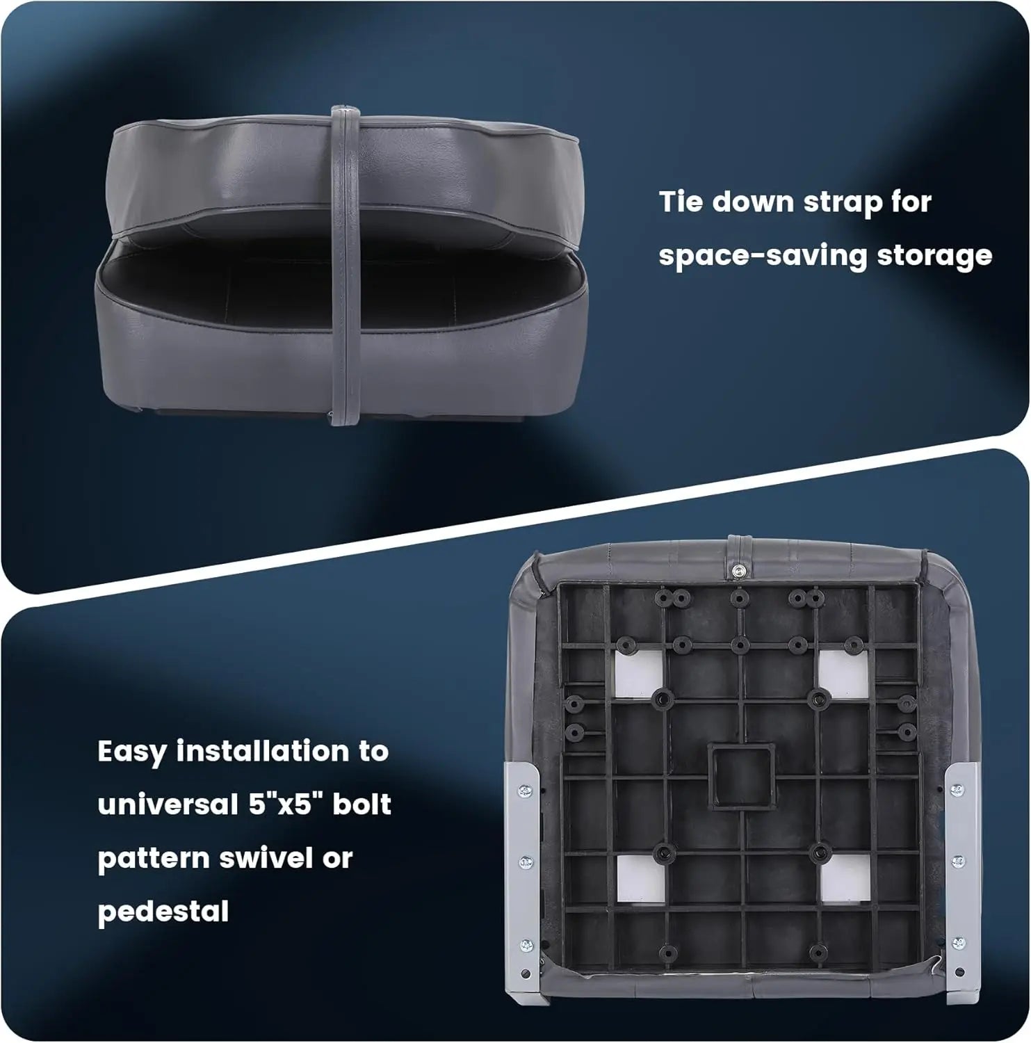 2 Pack Folding Boat Seats, High Back Fishing Boat Seat, Comfortable Boat Chairs with Thick Sponge Padding and Hinge, Dark grey