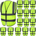 15 Pack Reflective Safety Vests Polyester Woven High Visibility Vest with Pockets and er Smooth Fabric 120g/m² Fluorescent Gree
