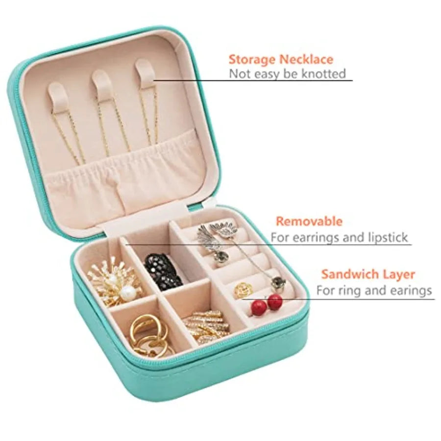 Mini Jewelry Travel Case Small Portable Jewellry Organizer Box Portable Display Storage Box for Rings Earrings Necklaces Gifts
