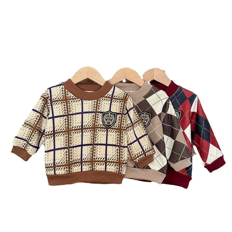 2025 New Children's Fce Lined Knitted Hoodie round Ne Base Layer irt for Boys And Girls Warm Autumn Winter Sweatirt
