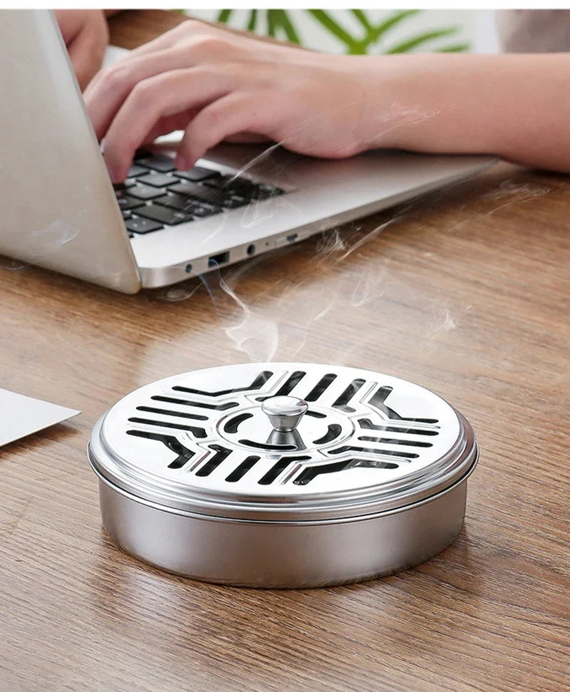 Mosquito Coils Holder Stainless Steel Mosquito Coil Box with Cover Round Mosquito Coil Tray Easy To Clean Anti-Mosquito Supplies