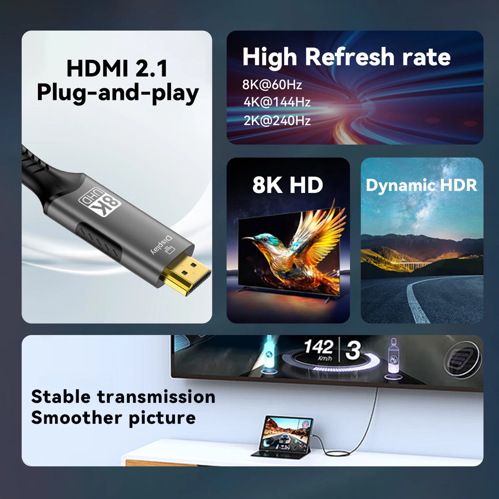 Adaptador USB-C a HDMI 2.1 | 8K@60Hz / 4K@120Hz | Thunderbolt 3/4 | MacBook Pro/Air, iPad, iMac