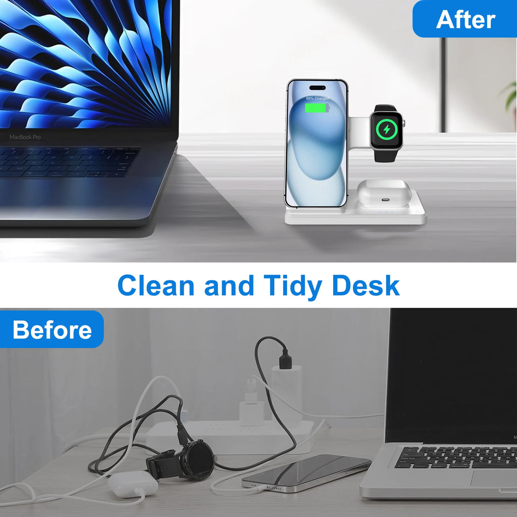 3-in-1 Magnetic Wireless Charger Stand 15W | iPhone + Apple Watch + AirPods Dock