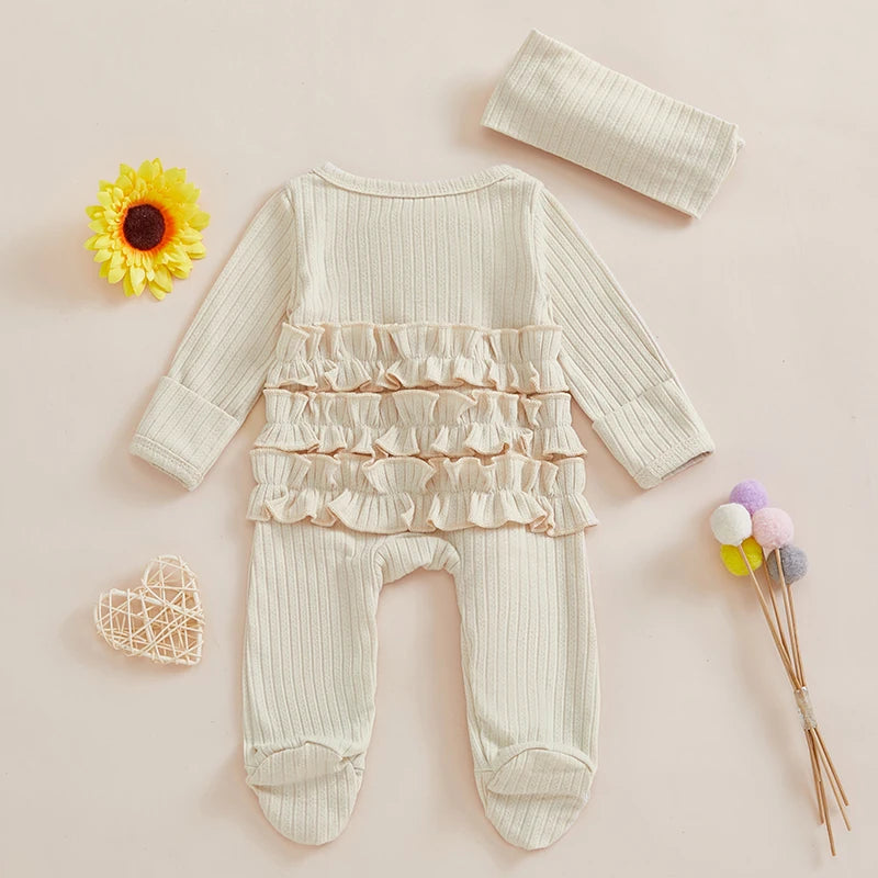 Mameluco de Otoño para Bebé Niña | Volantes + Diadema + Pies Cubiertos