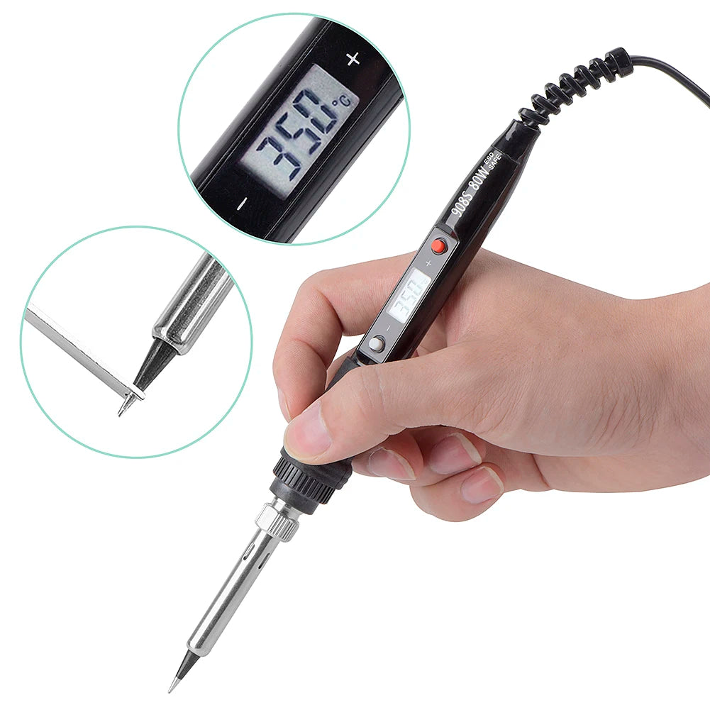 JCD 80W Electric Soldering Iron Kit LCD Display Temperature Adjustable 220V 110V With Solder Paste Iron Tips Welding Tools Set